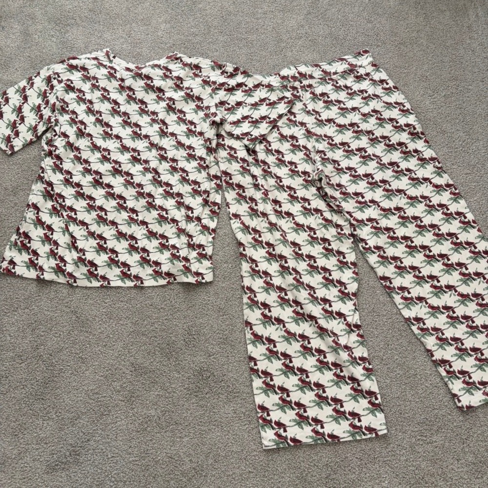 Kate Quinn Pajama Set Womens XXL White Red Christmas Cardinal BIrds Henley - Picture 10 of 12